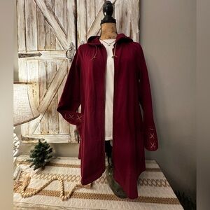 Simply Noelle Burgundy Hooded light cotton jacket with leather accents -NWT!